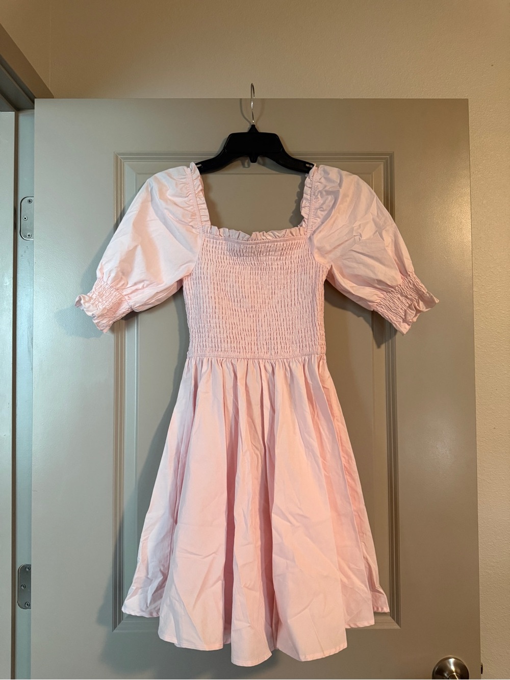 Pink Puff Sleeve Smocked Dress